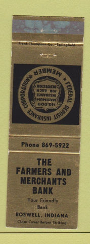 Matchbook Cover - Farmers and Merchants Bank Boswell IN WEAR