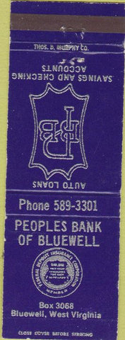 Matchbook Cover - People's Bank of Bluewell Bluewell WV