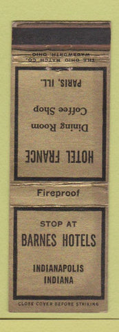 Matchbook Cover - Barnes Hotels France Paris IL Indianapolis IN WORN