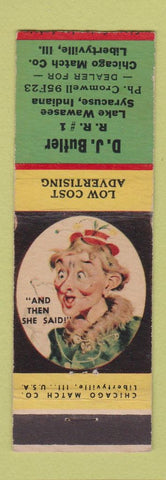Matchbook Cover - DJ Butler Chicago Match Company Libertyville IL Syracuse IN