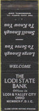 Matchbook Cover - Lodi State Bank Lodi Valley City OH