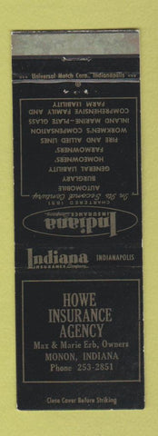 Matchbook Cover - Howe Insurance Agency Monon IN WORN