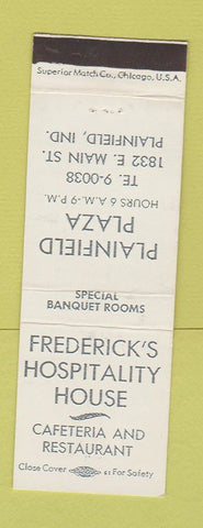 Matchbook Cover - Frederick's Hospitality House Plainfield IN