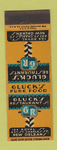 Matchbook Cover - Gluck's Restaurant New Orleans LA