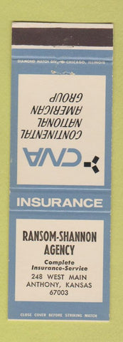 Matchbook Cover - Ranson Shannon Insurance Anthony KS