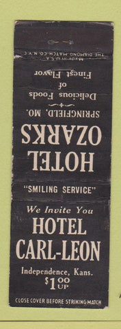 Matchbook Cover - Hotel Ozarks Springfield MO Carl Leon Independence KS WEAR