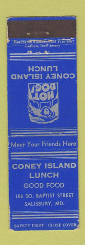 Matchbook Cover - Coney Island Lunch Salisbury MD hot dogs WEAR