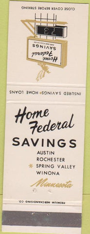 Matchbook Cover - Home Federal Savings Winona Rochester Austin MN
