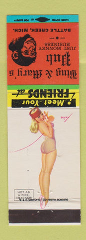 Matchbook Cover - Bing & Mary's Pub Battle Creek MI pinup monkey