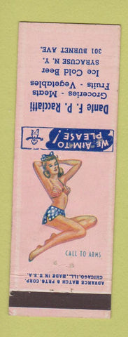 Matchbook Cover - Dante Racciatti Grocery Syracuse NY ADVANCE pinup WWII