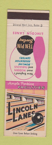 Matchbook Cover - Lincoln Lanes Bowling Worcester Boston Quincy MA