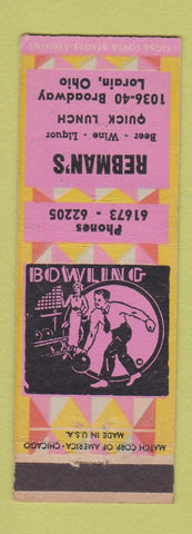Matchbook Cover - Rebman's Bowling Lorain OH