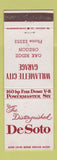 Matchbook Cover - DeSoto Willamette City Garage Oak Ridge OR
