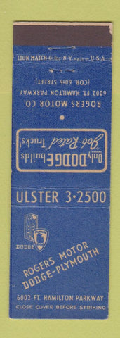 Matchbook Cover - Rogers Motor Dodge Plymouth Brooklyn NY
