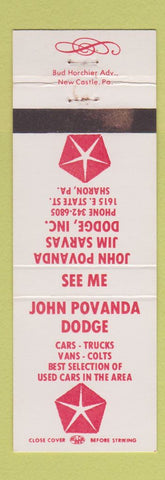 Matchbook Cover - John Povanda Dodge Sharon PA