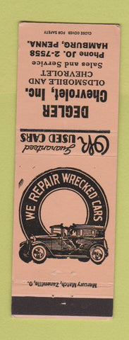 Matchbook Cover - Degler Chevrolet Oldsmobile Hamburg PA