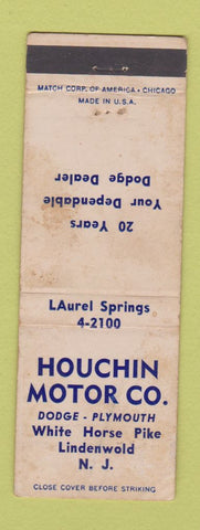 Matchbook Cover - Houchin Motors Dodge Plymouth Lindenwold NJ POOR STAINED