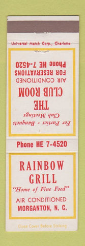 Matchbook Cover - Rainbow Grill Morganton NC