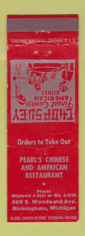 Matchbook Cover - Pearl's Chinese American Restaurant Birmingham MI RED