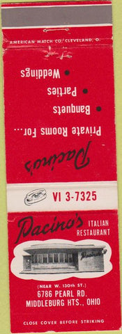 Matchbook Cover - Pacino's Italian Restaurant Middleburgh Heights OH