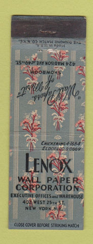 Matchbook Cover - Lenox Wall Paper Corp New York City WEAR