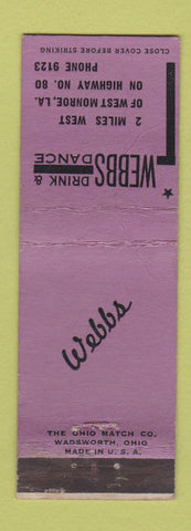 Matchbook Cover - Webb's Restaurant Monroe LA WORN
