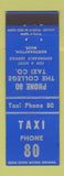 Matchbook Cover - College Taxi Company Northampton MA low phone #