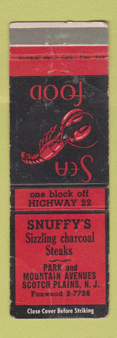 Matchbook Cover - Snuffy's Steaks Scotch Plains NJ lobster WORN