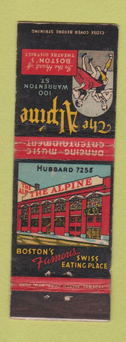 Matchbook Cover - Alpine Restaurant Swiss Boston MA