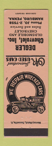 Matchbook Cover - Degler Chevrolet Oldsmobile Hamburg PA