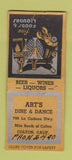 Matchbook Cover - Art's Dine Dance Colton CA BOBTAIL WRITING YELLOW