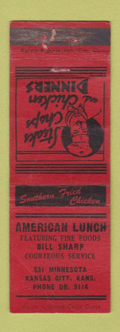 Matchbook Cover - American Lunch Kansas City MO WORN