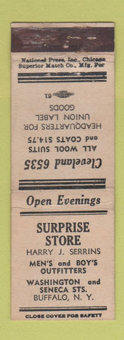 Matchbook Cover - Surprise Store Men's Clothes Buffalo NY WEAR