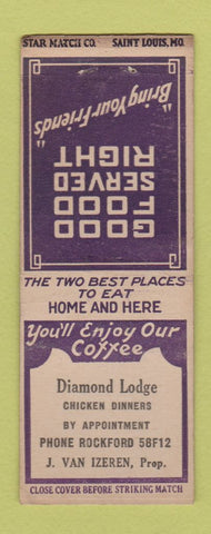 Matchbook Cover - Diamond Lodge Rockford? IL STAR BOBTAIL