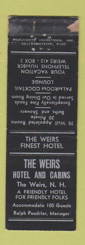 Matchbook Cover - Weirs Hotel and Cabins The Weirs NH MERCHANTS POOR STRIKER
