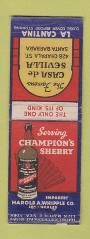 Matchbook Cover - Casa de Sevilla Santa Barbara CA feature BOBTAIL WEAR