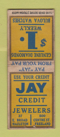 Matchbook Cover - Jay Credit Jewelry Bulova Watches BOBTAIL Hazleton PA? WEAR