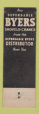 Matchbook Cover - Byers Shovels Cranes Ravenna OH