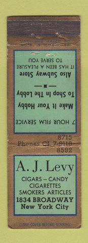 Matchbook Cover - AJ Levy Cigars Tobacco New York City WORN
