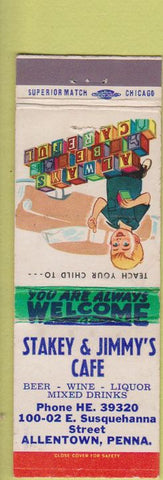 Matchbook Cover - Stakey Jimmy's Cafe Allentown PA