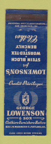 Matchbook Cover - George Lowenson Clothes Portland OR WEAR