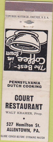 Matchbook Cover - Court Restaurant Allentown PA