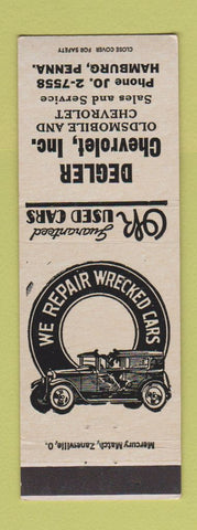 Matchbook Cover - Degler Chevrolet Oldsmobile Hamburg PA
