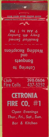 Matchbook Cover - Cetronia Fire Co and Restaurant