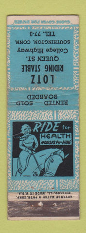 Matchbook Cover - Lotz Horse Stables Southington CT ADVANCE girlie WORN