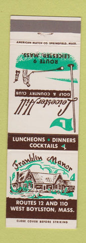 Matchbook Cover - Franklin Manor West Boylston MA Leicester Hill Golf