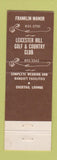 Matchbook Cover - Franklin Manor West Boylston MA Leicester Hill Golf