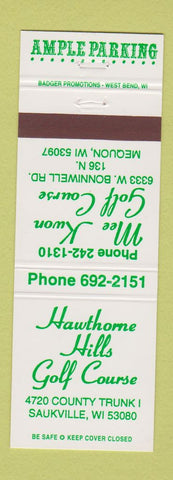 Matchbook Cover - Hawthorne Hills Golf Course Saukville WI Mequon