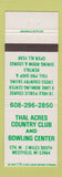 Matchbook Cover - Thal Acres Country Club Westfield WI