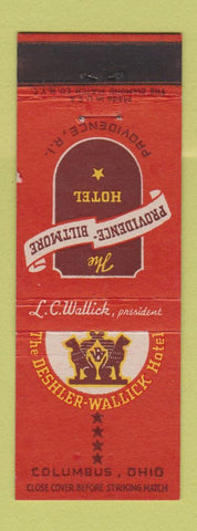 Matchbook Cover - Deshler Wallick Hotel Columbus OH Providence RI